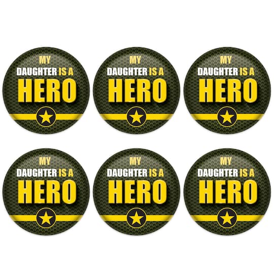 Beistle 2" Green & Yellow My Daughter Is A Hero Buttons, 6ct.